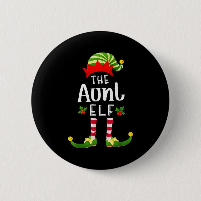 Aunt Christmas Elf Matching Pajama X-mas Party  2 Inch Round Button (Front)
