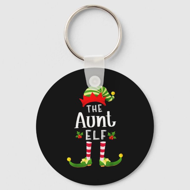 Aunt Christmas Elf Matching Pajama X-mas Party  Keychain (Front)