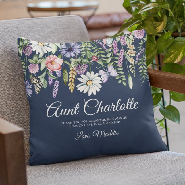 Aunt Custom Message From Niece Wildflowers Throw Pillow (Aunt Custom Message From Niece Wildflowers Throw Pillow
)