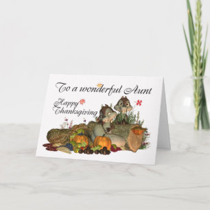 Aunt, Cute Thanksgiving Card With Cornucopia, Squi