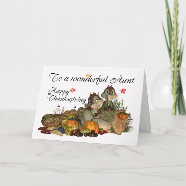 Aunt, Cute Thanksgiving Card With Cornucopia, Squi (Front)