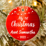 Aunt First Christmas String Lights Name Photo Ceramic Ornament<br><div class="desc">Celebrate your First Christmas as an Aunt with this Christmas String Lights Photo Ornament. Add your name and favorite photo and year to this unique design for a festive accent to your Christmas tree. You'll never forget your first Christmas as an Aunt and this ornament is the perfect reminder of...</div>