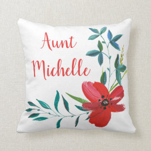 Aunt Floral Name Typography Throw Pillow