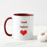 Aunt Gifts Custom Name Burgundy Red Heart Favour Mug<br><div class="desc">Designed in cute burgundy red,  white colours and text templates for "Aunt",  red heart and name which you can customize as you like. You may choose different colours or sizes for the cup and personalize the texts as you like!</div>