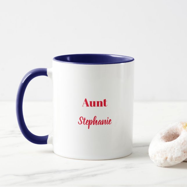 Aunt Gifts Custom Name Red Blue White Cute Mug (With Donut)