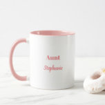 Aunt Gifts Custom Name Salmon Pink White Cute Mug<br><div class="desc">Designed in cute salmon pink,  white colours and text templates for "Aunt" and name which you can customize as you like. You may choose different colours or sizes for the cup and personalize the texts as you like!</div>