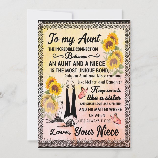 Aunt Gifts | Letter To My Aunt Love From Niece Invitation (Front)