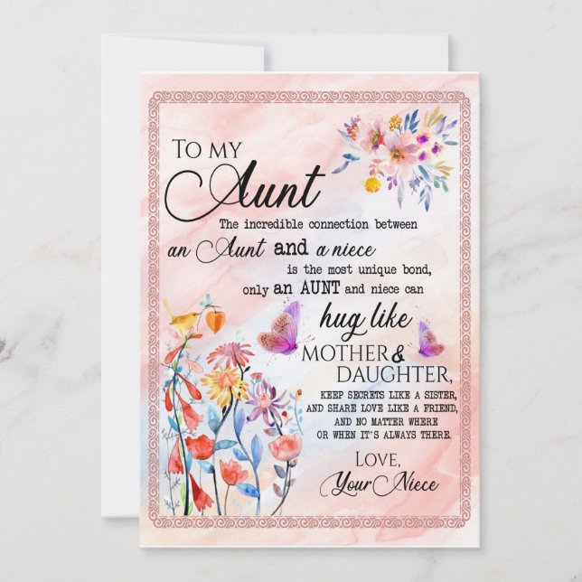 Aunt Gifts | Letter To My Aunt Love From Niece Invitation (Front)
