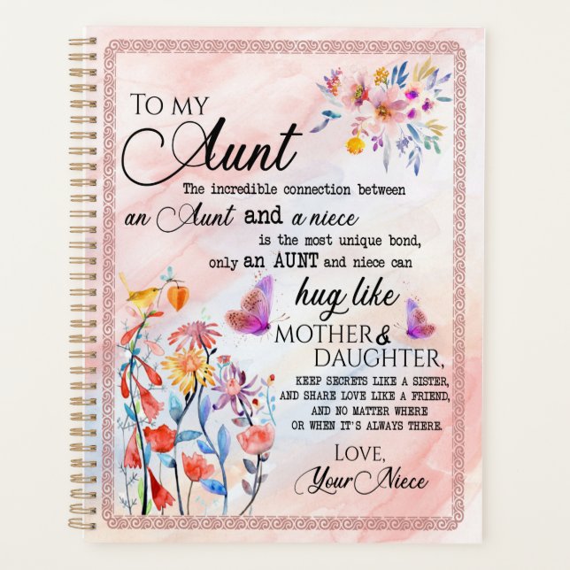 Aunt Gifts | Letter To My Aunt Love From Niece Planner (Front)