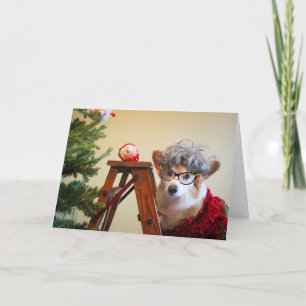 Aunt Gussy the Corgi Decorating the Tree Christmas Card