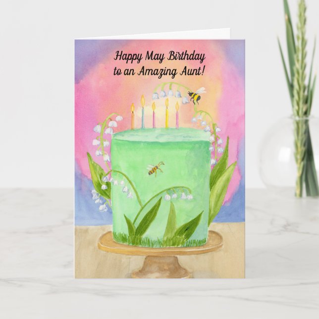 Aunt Happy May Birthday Lily of Valley Card (Front)