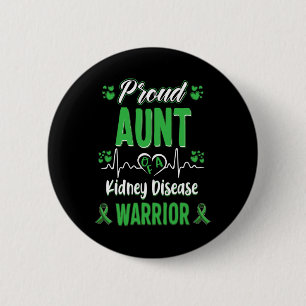 Aunt Kidney Disease Warrior Awareness Ribbon Green 2 Inch Round Button