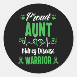 Aunt Kidney Disease Warrior Awareness Ribbon Green Classic Round Sticker