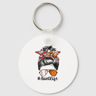 Aunt Life Baseball Basketball Aunt Messy Bun Keychain