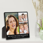 Aunt Love You 3 Photo Collage Black Plaque<br><div class="desc">Elegant keepsake black photo plaque to celebrate the best aunt ever featuring a 3 photo collage of her nieces and nephews,  their names,  "We Love You" or "I Love You" in classic white serif typography,  and whether she is call aunt,  auntie,  tia,  etc.</div>