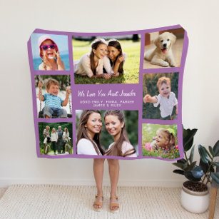 Aunt Love You 8 Photo Collage Purple Sherpa Blanket