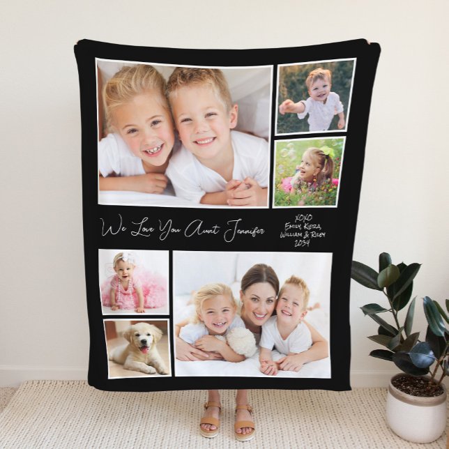 Aunt Love You Black 6 Photo Collage Fleece Blanket (Creator Uploaded)