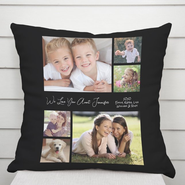 Aunt Love You Photo Collage Black Throw Pillow (Creator Uploaded)