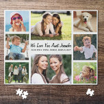 Aunt Love You Photo Collage Jigsaw Puzzle<br><div class="desc">A fun photo collage jigsaw puzzle for the world's greatest aunt. You can personalize with eight family photos of nieces, nephews, etc., customize the expression to "I Love You" or "We Love You, " and whether she is called "Aunt, " "Auntie, " "Tia, " etc., and add names as a...</div>