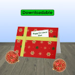 Aunt modern red Christmas parcel Holiday Card<br><div class="desc">Personal Christmas greetings for your aunt. The card has the appearance of a parcel with a colourful pattern of stylized snowflakes in golden and green colours on a red background. The parcel is tied with a golden 'ribbon', and has a 'gift tag' with the message "Happy Christmas Aunt". Inside the...</div>