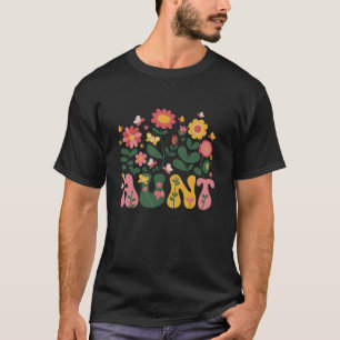 Aunt Mother Day Wildflower Auntie Retro Groovy Flo T-Shirt