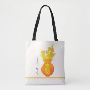 Aunt Name Pineapple Tulip Pretty Floral Modern Tote Bag