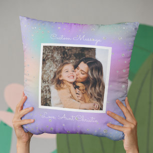 Aunt Niece Custom Photo Purple Throw Pillow