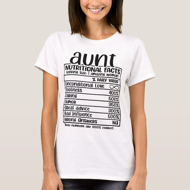 Aunt Nutritional Facts Funny T-Shirt (Front)