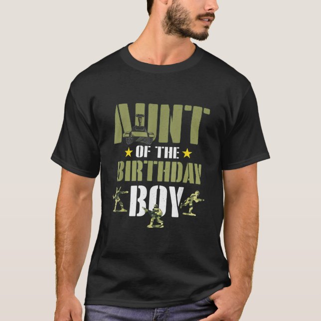 Aunt of The Birthday Boy  Army Camouflage Aunt 1st T-Shirt (Front)