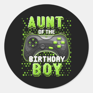 Aunt Of The Birthday Boy Matching Video Game Birth Classic Round Sticker