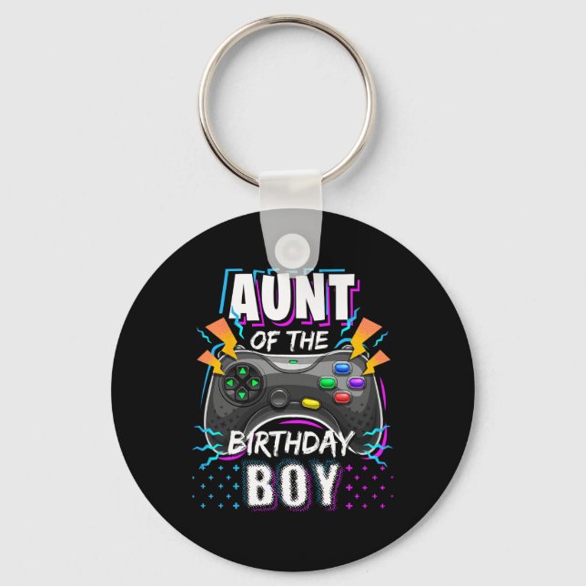 Aunt Of The Birthday Boy Matching Video Game Birth Keychain (Front)