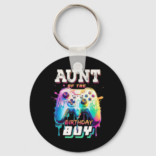 Aunt Of The Birthday Boy Matching Video Game Birth Keychain