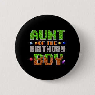 Aunt Of The Birthday Boy Party Video Gamer Pixel N 2 Inch Round Button