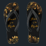 Aunt of the Bride Emerald Green & Gold Foliage Flip Flops<br><div class="desc">These gorgeous Aunt of the Bride emerald green and gold foliage flip flops feature golden foliage pattern and modern typography on timeless dark green background. It's a beautiful gift for your bridal party. View the collection on this page to find matching items. ♥Customize it with your information. ♥ If you...</div>
