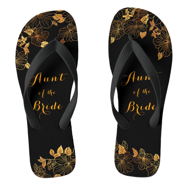 Aunt of the Bride Emerald Green & Gold Foliage Flip Flops (Footbed)