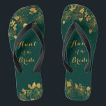 Aunt of the Bride Emerald Green & Gold Wedding Flip Flops<br><div class="desc">These gorgeous Aunt of the Bride emerald green and gold foliage flip flops feature golden foliage pattern and modern typography on timeless dark green background. It's a beautiful gift for your bridal party. View the collection on this page to find matching items. ♥Customize it with your information. ♥ If you...</div>