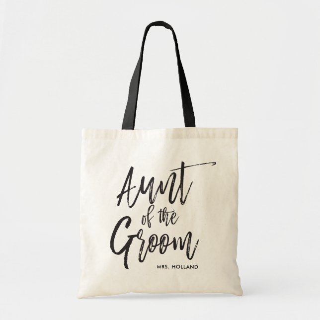 Aunt of the Groom | Script Style Custom Wedding Tote Bag (Front)