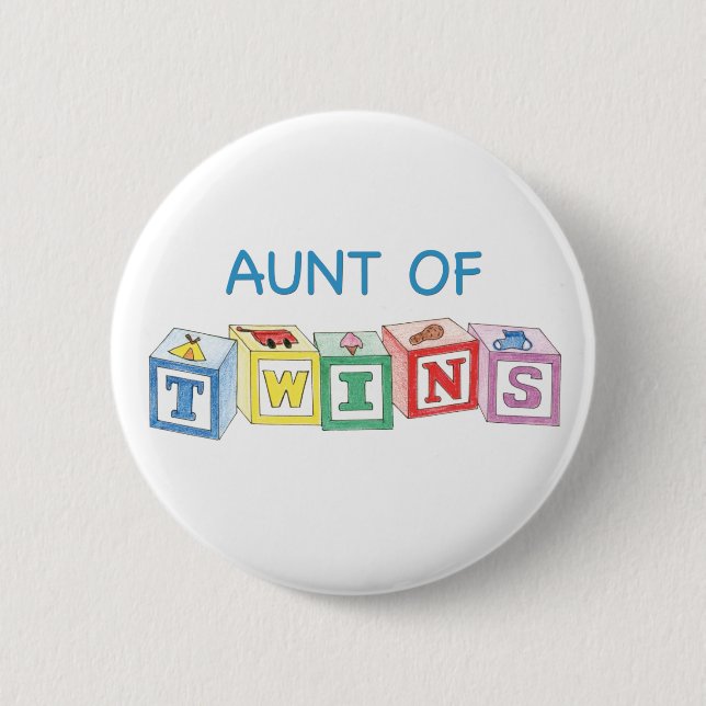 Aunt of Twins Blocks 2 Inch Round Button (Front)
