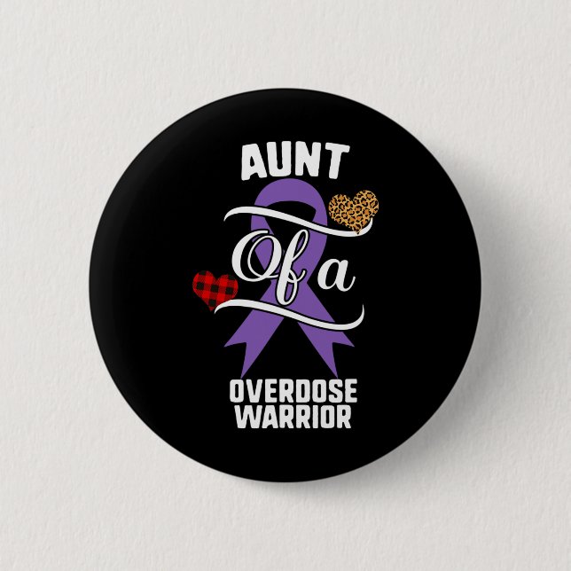 Aunt Overdose Awareness Leopard Buffalo Plaid Fami 2 Inch Round Button (Front)