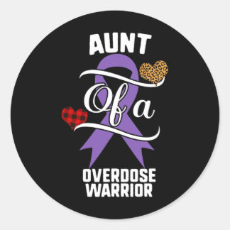 Aunt Overdose Awareness Leopard Buffalo Plaid Fami Classic Round Sticker