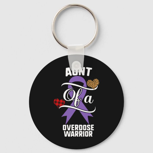 Aunt Overdose Awareness Leopard Buffalo Plaid Fami Keychain (Front)