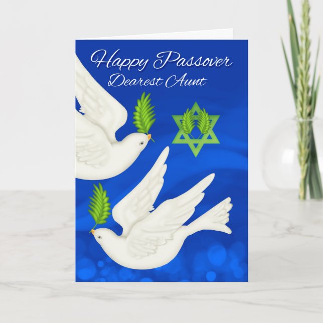 Aunt, Passover Dove And Olive Leaf Card (Front)