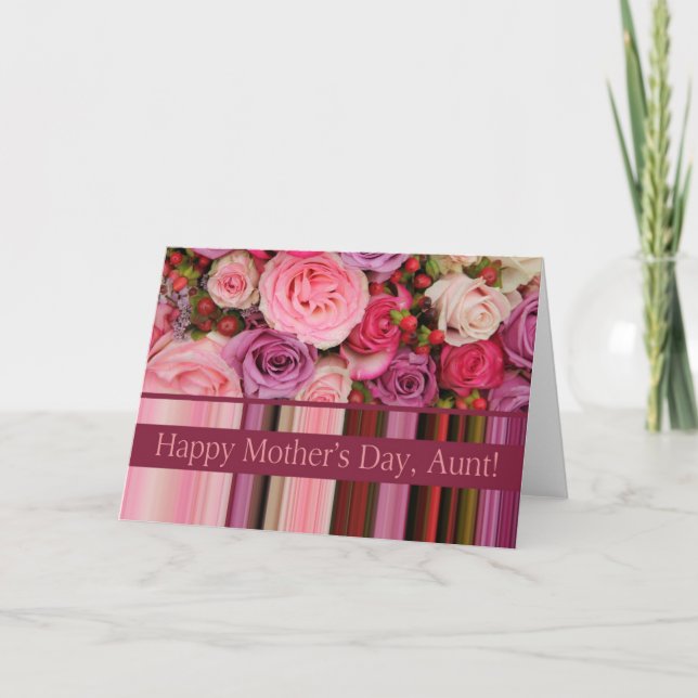 Aunt Pastel roses & stripes Mother's Day Card (Front)