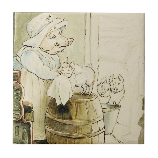 Aunt Pettitoes and Three Piglets by Beatrix Potter Tile (Front)