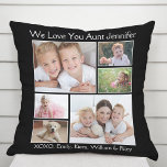 Aunt Photo Collage Black Throw Pillow<br><div class="desc">Give the world's best aunt a fun custom photo gift. This black throw pillow features a 6 photo collage of her nieces,  nephews,  family,  etc.,  their names and "We Love You" or "I Love You" and whether she is called "Auntie, " "Tia, " etc.,  in modern white typography.</div>