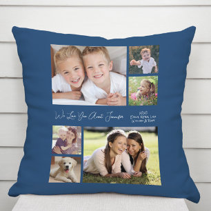 Aunt Photo Collage Blue Throw Pillow