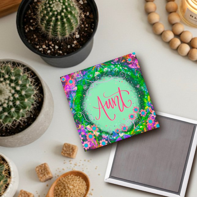 Aunt Pretty Floral Green Inspirivity Magnet (Creator Uploaded)