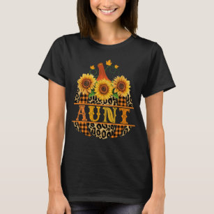 Aunt Pumpkin Leopard Print Sunflower Buffalo Plaid T-Shirt