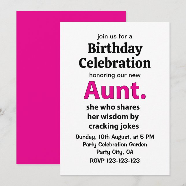 Aunt Quote Aunt Birthday Invitation (Front/Back)