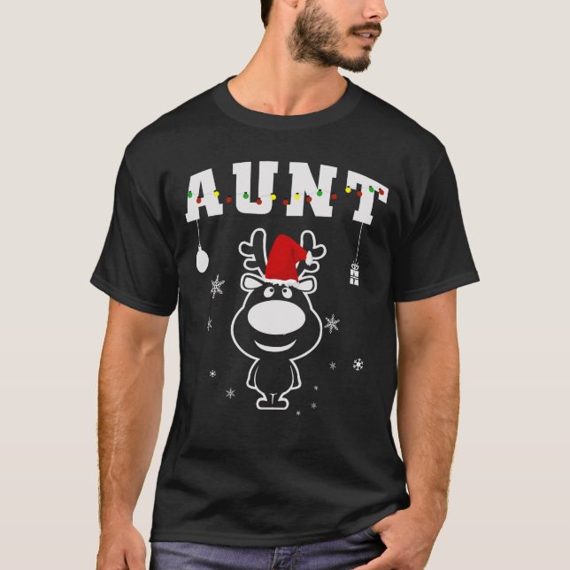 Aunt Santa Reindeer Christmas Pajama Family T-Shirt (Front)